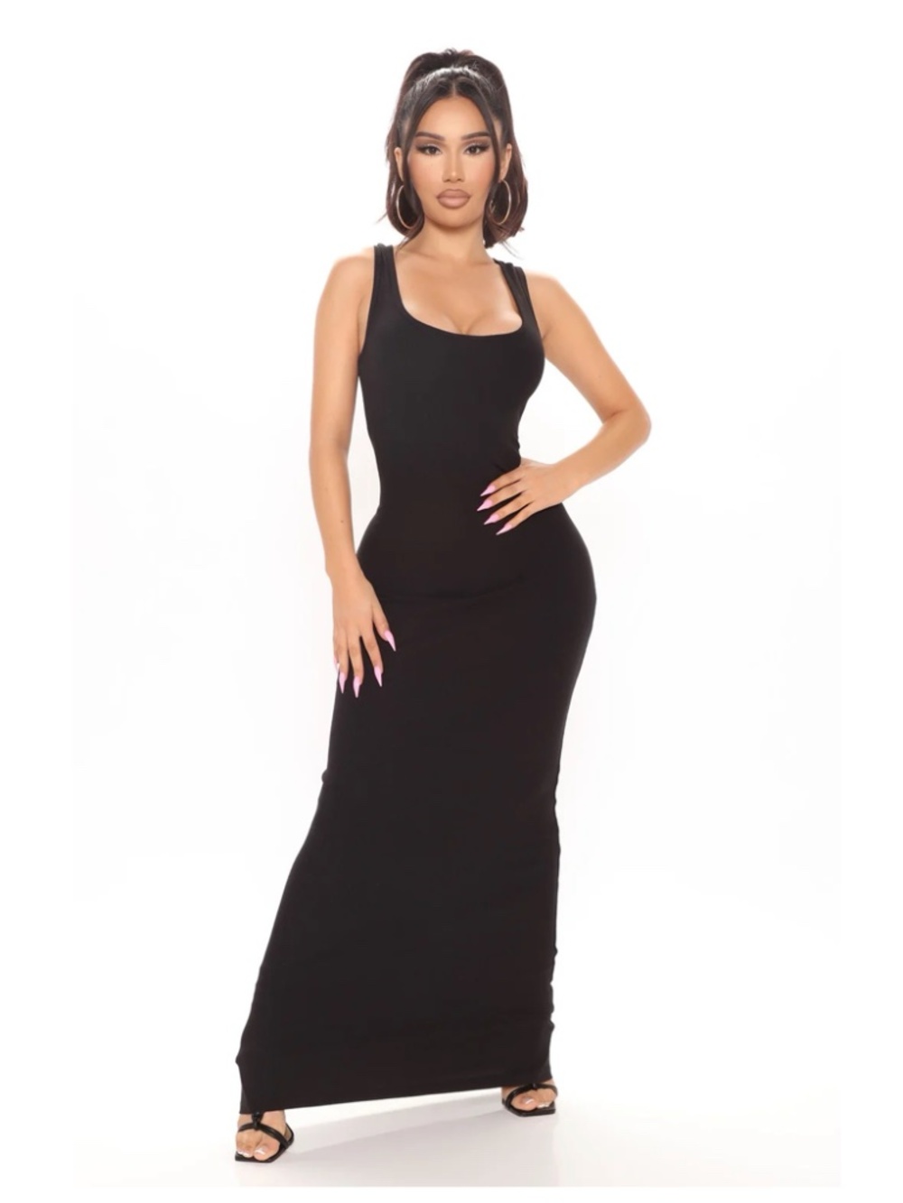 FASHION NOVA Mulberry Street Ribbed Maxi Dress Black Size L